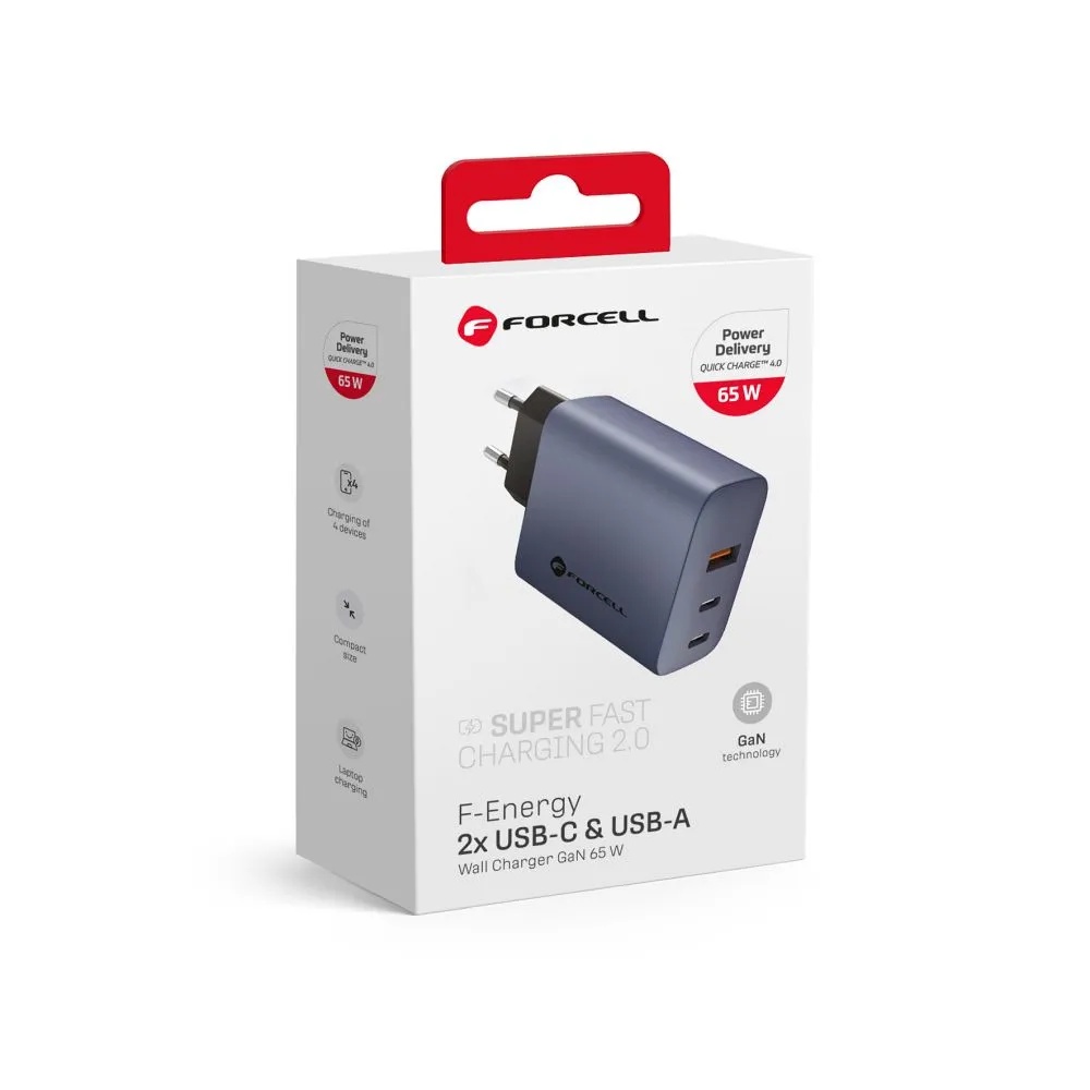 Forcell zidni adapter USB+2x USB C 65W