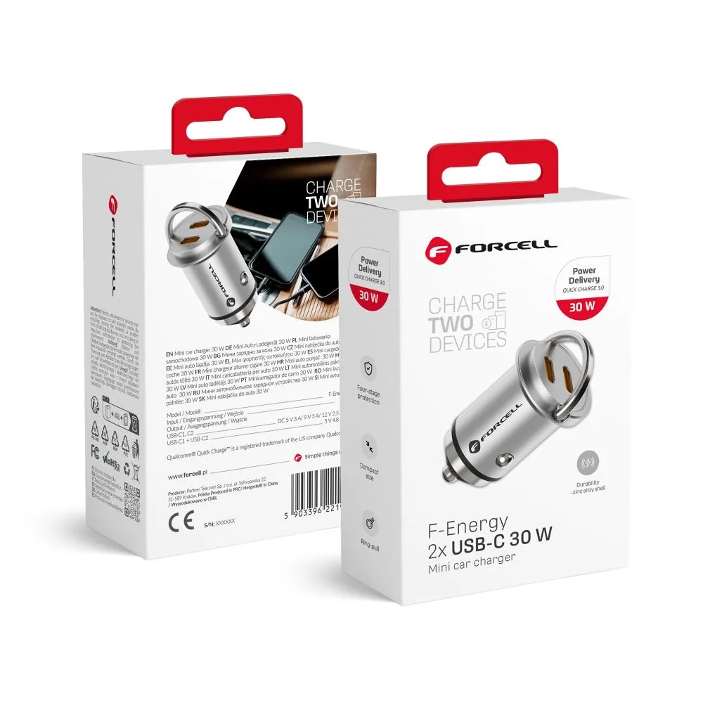 Forcell auto adapter F-Energy Mini 2 x USB C