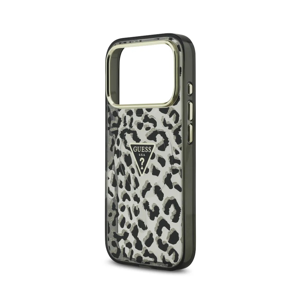 Guess maska MagSafe Leopard Glitter Triangle Logo