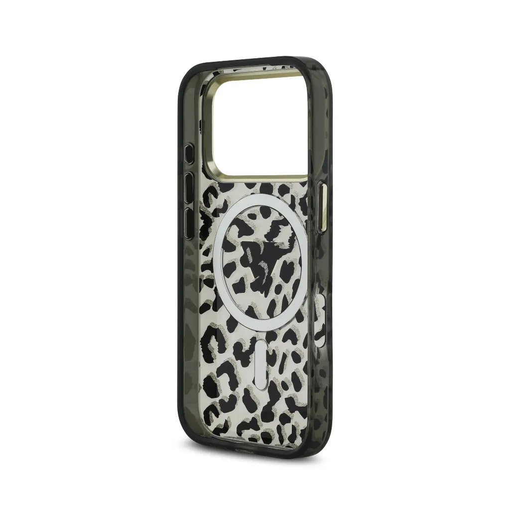 Guess maska MagSafe Leopard Glitter Triangle Logo