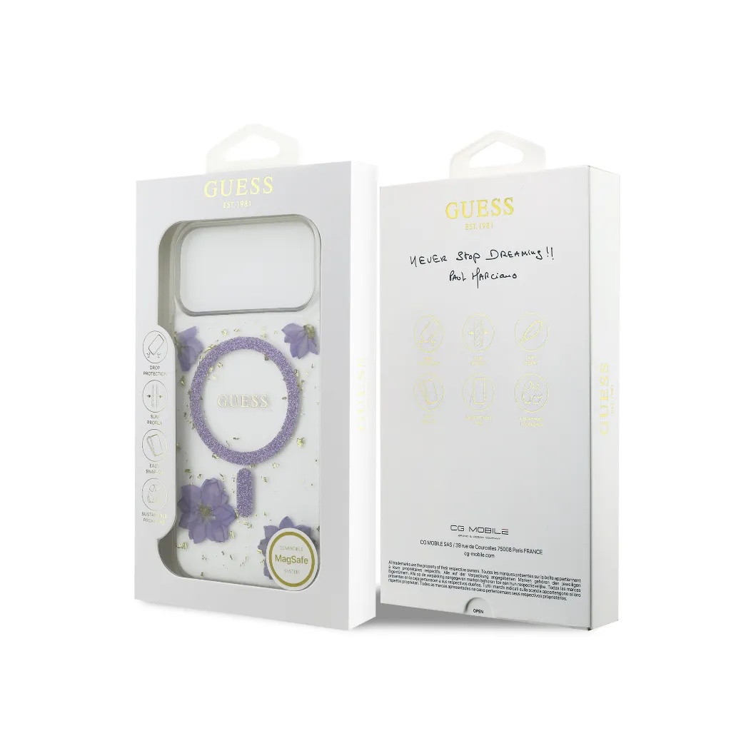 Guess maska MagSafe Resin Flowers & Glitter
