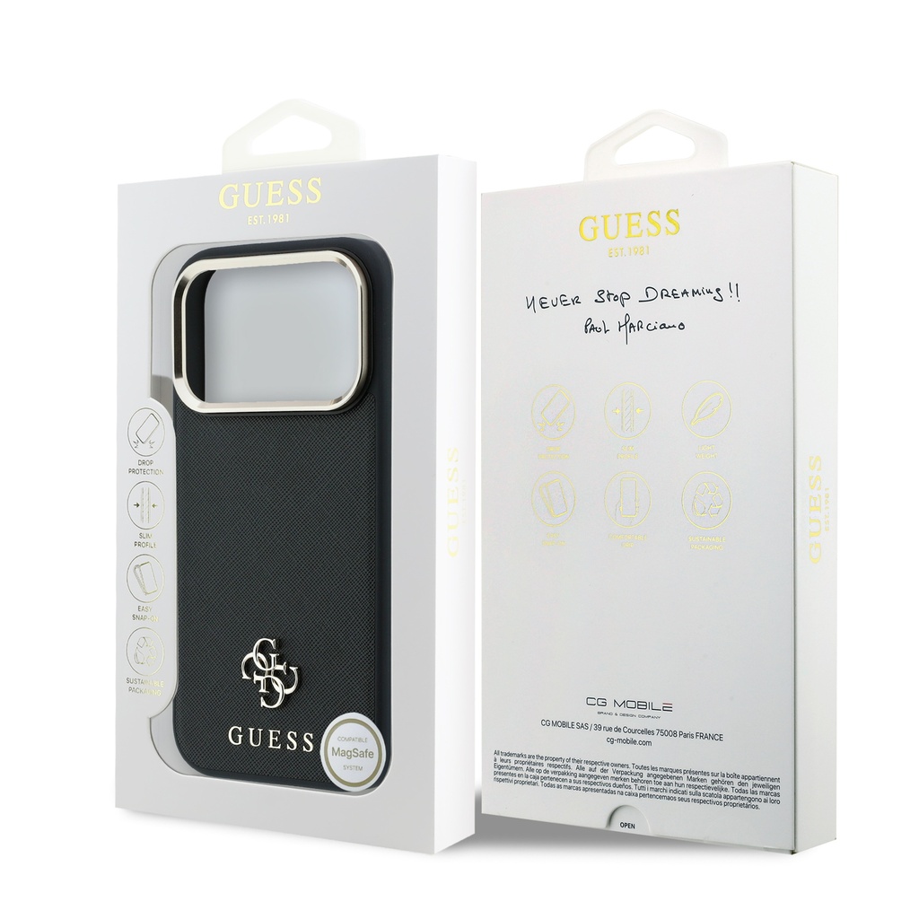 Guess maska MagSafe Saffiano 4G Logo Metal Frame