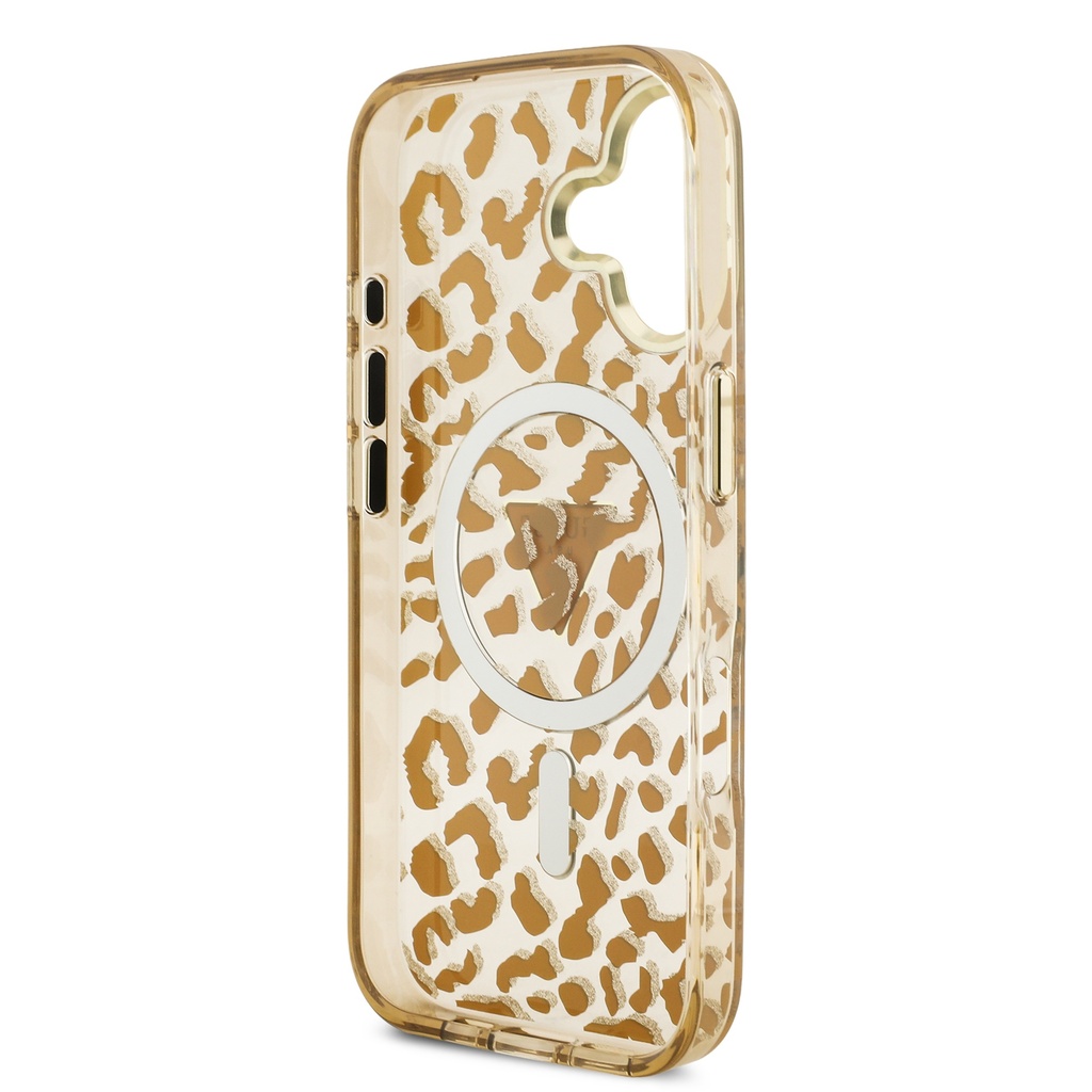 Guess maska MagSafe Leopard Glitter Triangle Logo