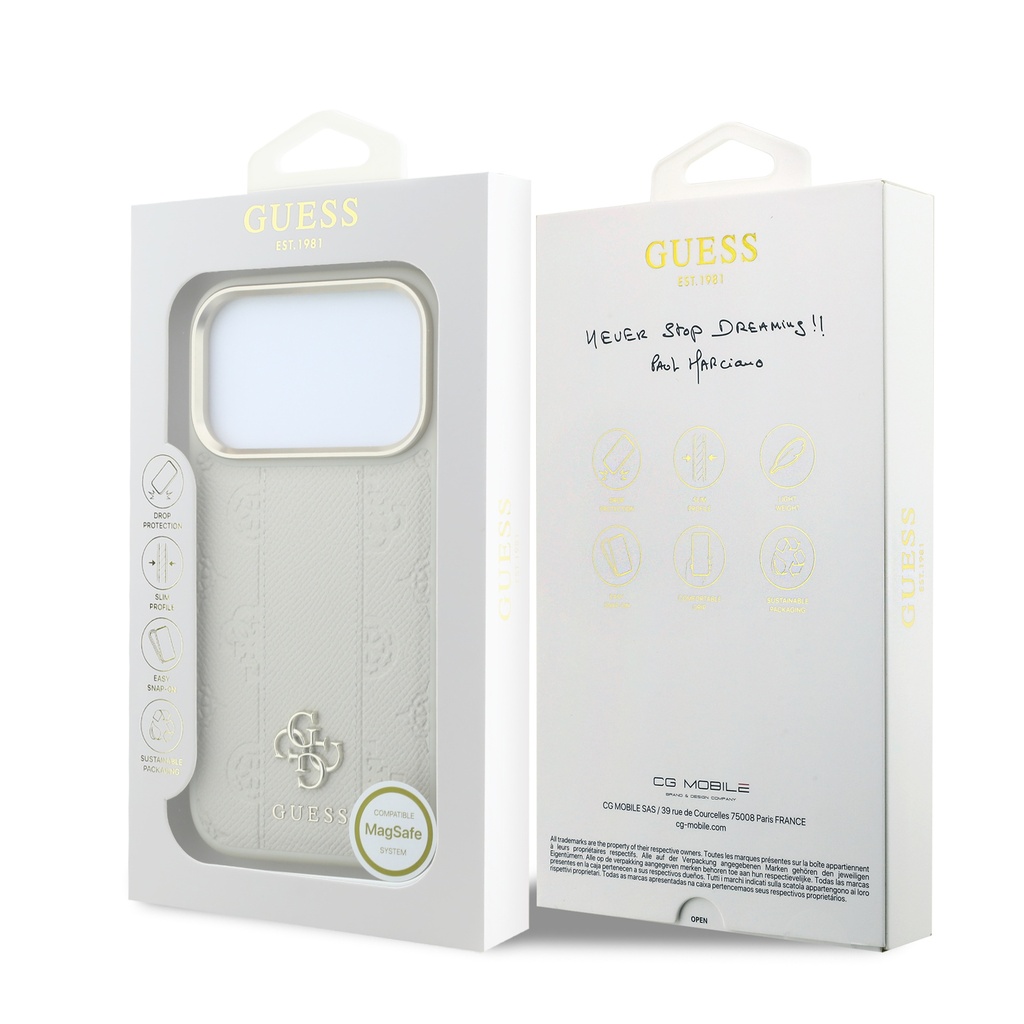 Guess maska MagSafe 4G-Peony Pattern Metal 4G Logo