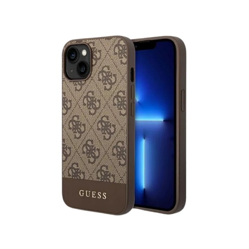 Guess Phone Case 4G Pattern Bottom Stripe (iPhone 14 Plus, brown)