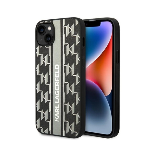 Karl Lagerfeld Phone Case Monogram Pattern Vertical Stripe (iPhone 14 Plus, grey)