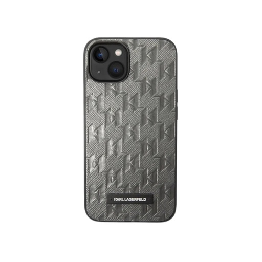 Karl Lagerfeld Phone Case Saffiano Monogram Metal Plate (iPhone 14, grey)