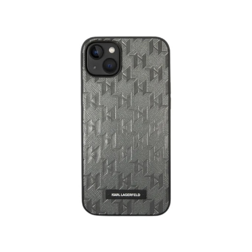 Karl Lagerfeld maska Saffiano Monogram Metal Plate (iPhone 14 Plus, sivo)