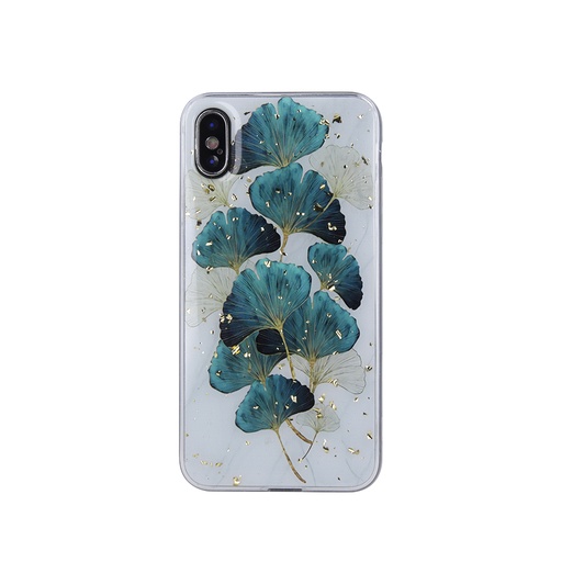 Phone Case Golden Particles Ginkgo Leaves (Samsung S22 Ultra, blue)