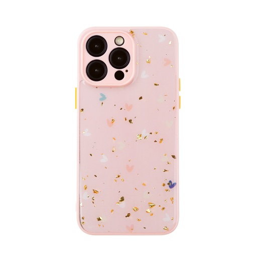 Phone Case Golden Particles Confetti Hearts (iPhone 14 Pro Max, pink)