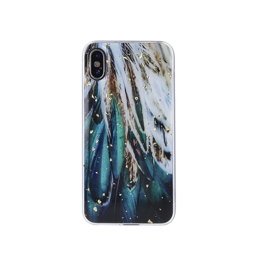 Phone Case Golden Particles Feathers (Samsung S23 Ultra, dark blue/green)