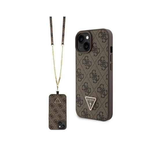Guess Phone Case Metal Logo Strass Crossbody (iPhone 15 Plus, brown)