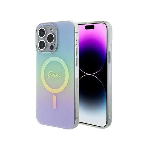 Guess Phone Case MagSafe Script Iridescent (iPhone 15 Pro Max, blue)
