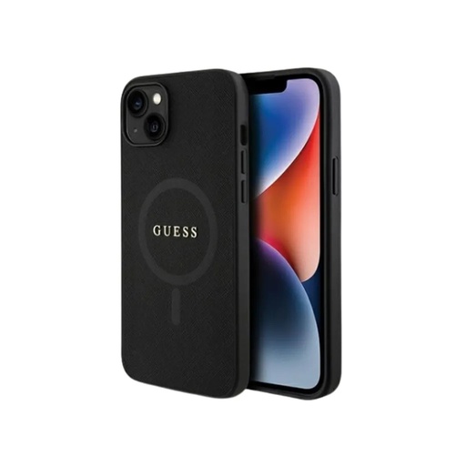 Guess maska MagSafe Saffiano (iPhone 15 Plus, crno)