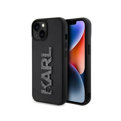 Karl Lagerfeld maska 3D Rubber Glitter Logo (iPhone 15 Plus, crno)