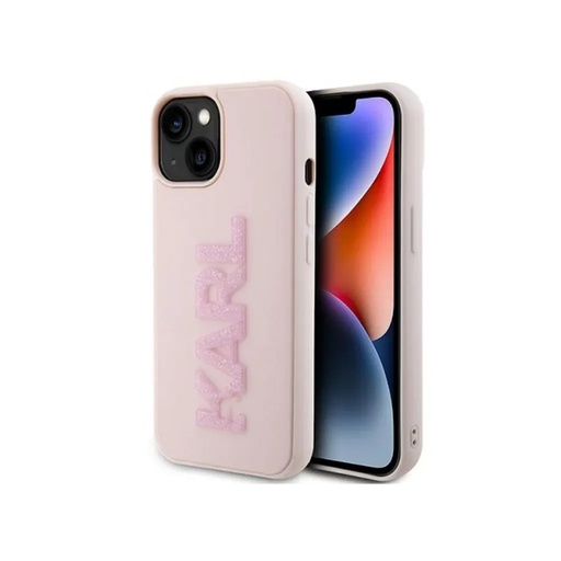 Karl Lagerfeld maska 3D Rubber Glitter Logo (iPhone 15 Plus, ružičasto)