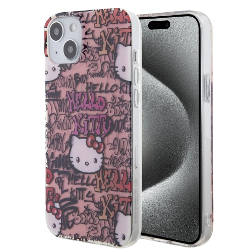 Hello Kitty maska Graffiti Tags (iPhone 15 Plus, ružičasto)