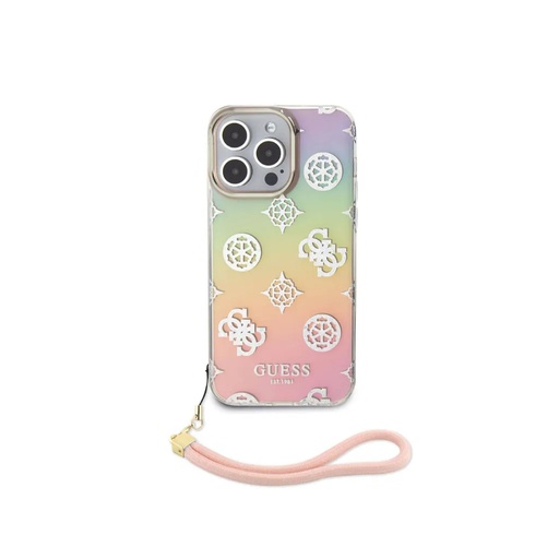 Guess maska Iridescent Glitter Peony Cord (iPhone 15 Plus, ružičasto)