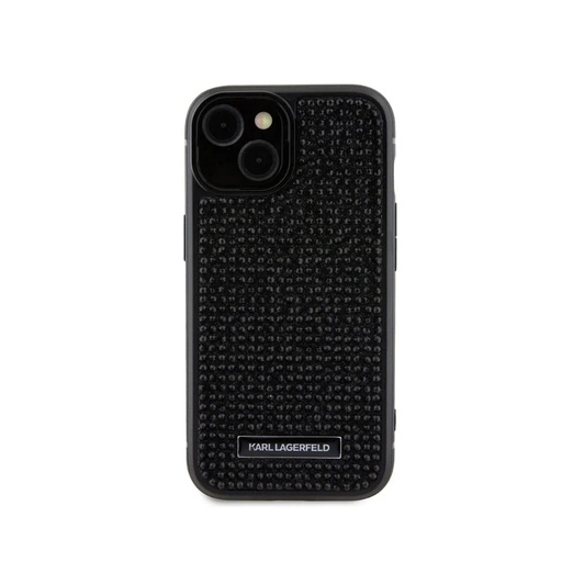 Karl Lagerfeld Phone Case Metal Logo Rhinestone (iPhone 15 Plus, black)