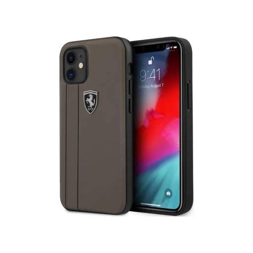 Ferrari maska Genuine Leather Tire Marks (iPhone 12 Mini, smeđe)