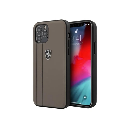 Ferrari maska Genuine Leather Tire Marks (iPhone 12 Pro Max, smeđe)