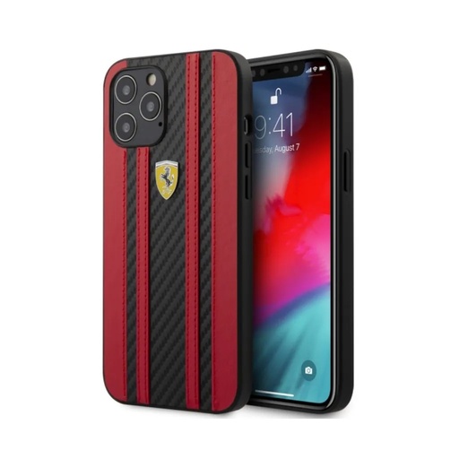 Ferrari maska On Track Carbon Stripes (iPhone 12 Mini, crno/crveno)