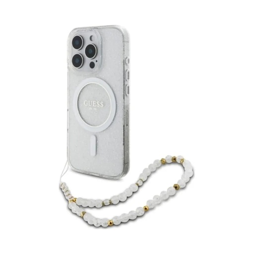 Guess Phone Case MagSafe Glitter Beads Strap (iPhone 16, transparent)