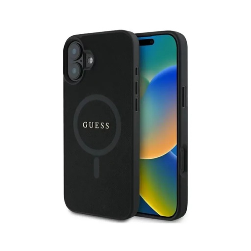 Guess Phone Case MagSafe Saffiano (iPhone 16 Plus, black)