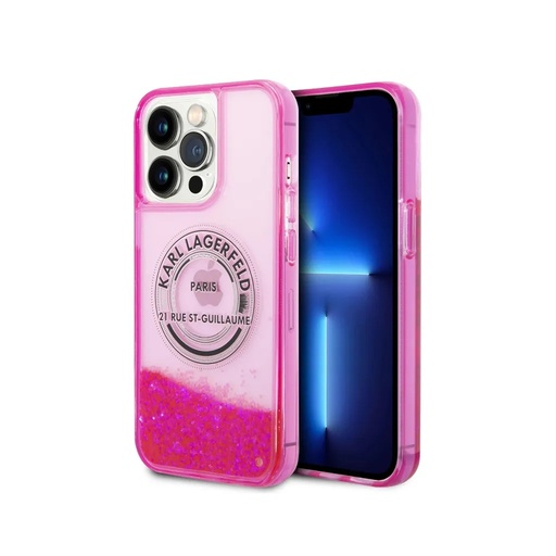 Karl Lagerfeld Phone Case Liquid Glitter RSG Logo (iPhone 16 Pro, pink)