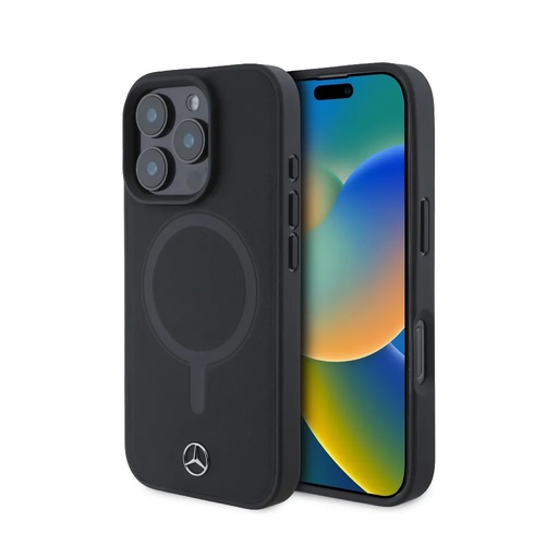 Mercedes-Benz maska MagSafe Smooth Leather (iPhone 16 Plus, crno)