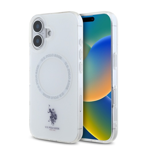 U.S. Polo Assn. Phone Case MagSafe Ring Double Horse (iPhone 16, white)