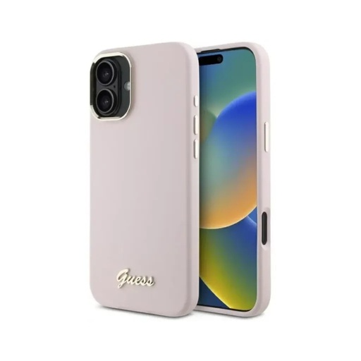 Guess Phone Case Script Logo Camera Frame Liquid (iPhone 16, pink)