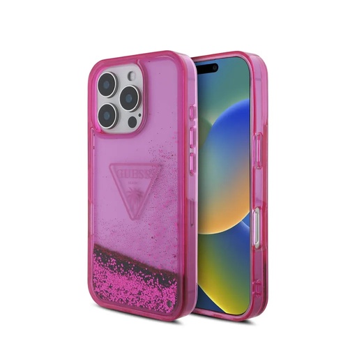 Guess Phone Case Liquid Glitter Translucent Triangle (iPhone 16 Pro Max, pink)