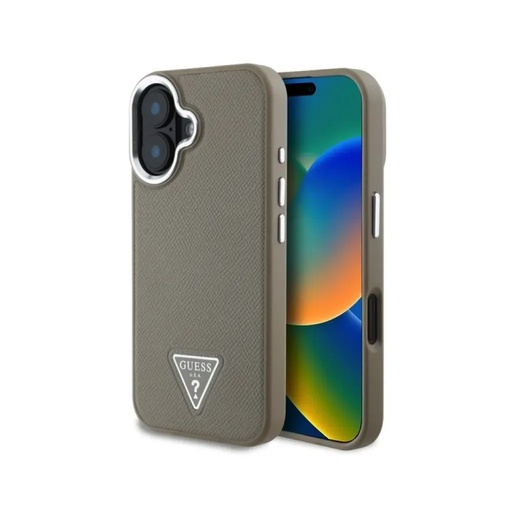 Guess maska MagSafe Grained Triangle Logo (iPhone 16, smeđe)