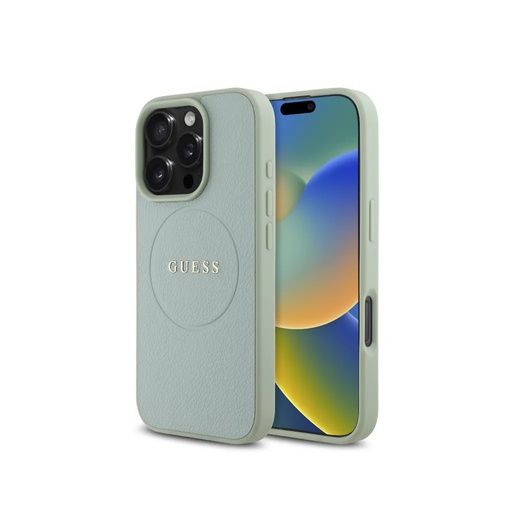 Guess maska MagSafe Grained Gold Ring (iPhone 16 Pro, zeleno)