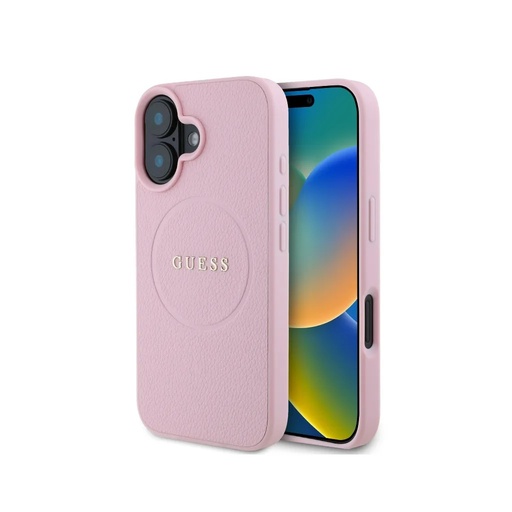 Guess Phone Case MagSafe Grained Gold Ring (iPhone 16 Pro Max, pink)