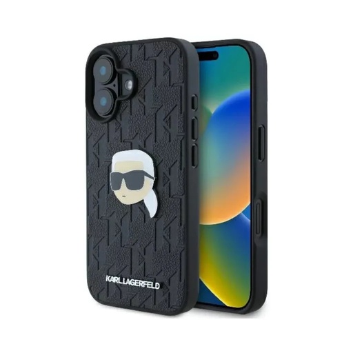 Karl Lagerfeld Phone Case Monogram K&C Heads Pin (iPhone 16, black)