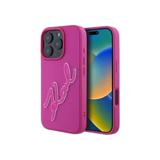 Karl Lagerfeld Phone Case 3D Rubber Bicolour Signature (iPhone 16, pink)