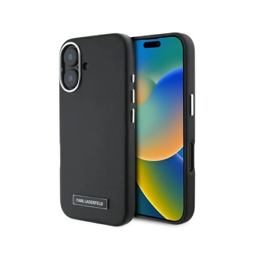 Karl Lagerfeld Phone Case Resin Metal Plate MagSafe (iPhone 16, black)