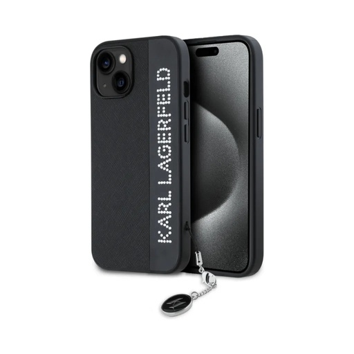 Karl Lagerfeld Phone Case Saffiano Rhinestone Charm (iPhone 16 Pro Max, black)