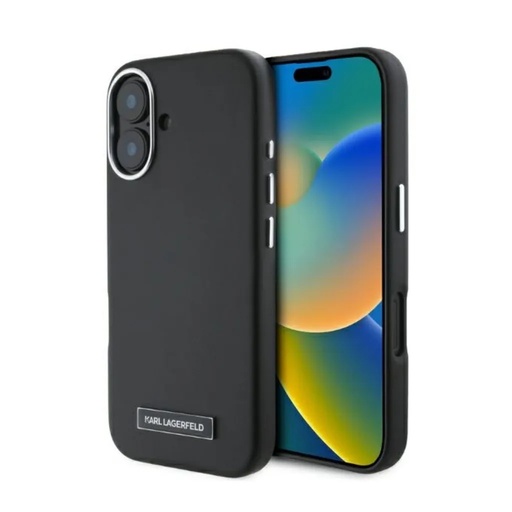 Karl Lagerfeld Phone Case Metal Logo Signature Liquid (iPhone 16 Plus, black)