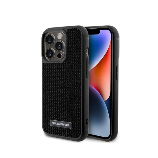 Karl Lagerfeld maska Metal Logo Rhinestone (iPhone 16 Pro, crno)