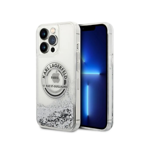Karl Lagerfeld maska Liquid Glitter RSG Logo (iPhone 16 Pro Max, srebrno)