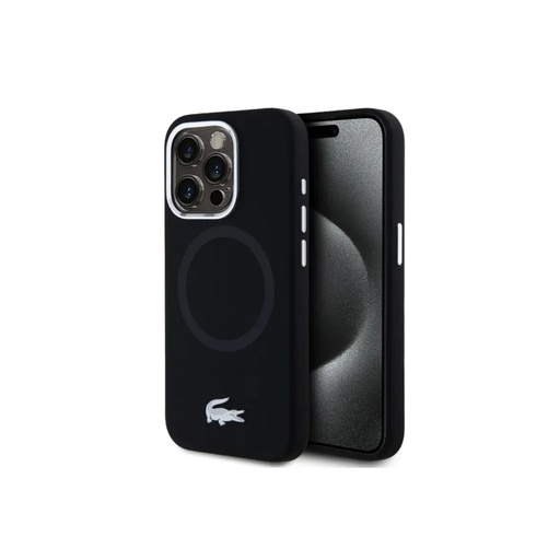 Lacoste Phone Case MagSafe Silver Logo Liquid (iPhone 16 Pro Max, black)