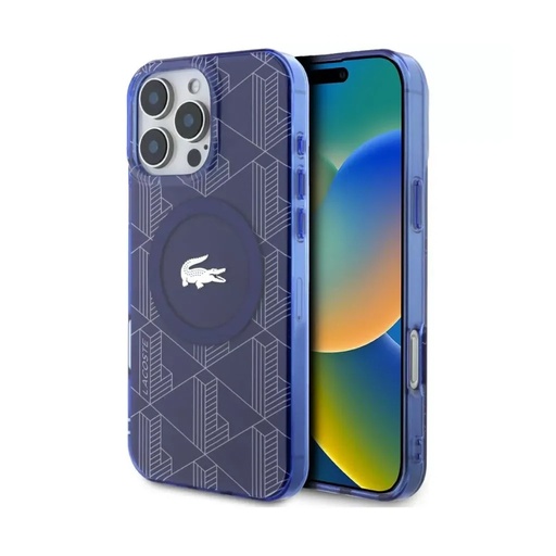 Lacoste Phone Case MagSafe Monogram Silver Logo (iPhone 16 Pro, dark blue)