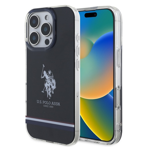 U.S. Polo Assn. Phone Case Tricolour Stripes Double Horse (iPhone 16 Pro Max, black)