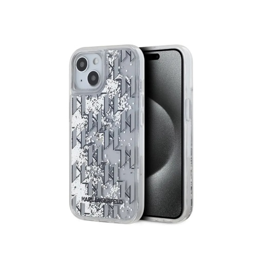 Karl Lagerfeld Phone Case Gradient Monogram Liquid Glitter (iPhone 16, white)