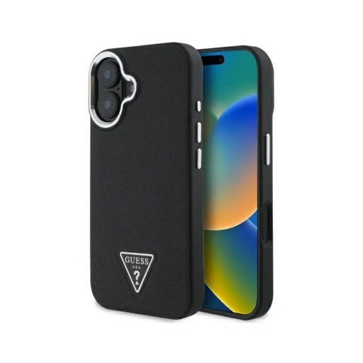 Guess maska MagSafe Grained Triangle Logo (iPhone 16 Plus, crno)