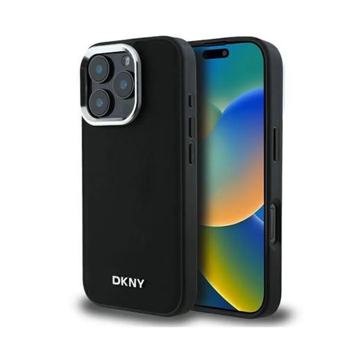 DKNY maska MagSafe Plain Silver Logo (iPhone 16, crno)