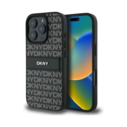 DKNY Phone Case Repeat Pattern Tonal Stripe (iPhone 16 Pro, black)